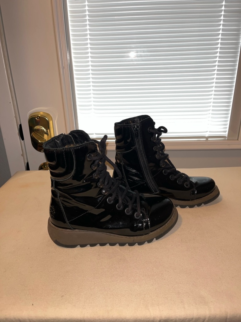 Fly London Black Patent Lace-Up Women's Boots - Picture 2 of 5